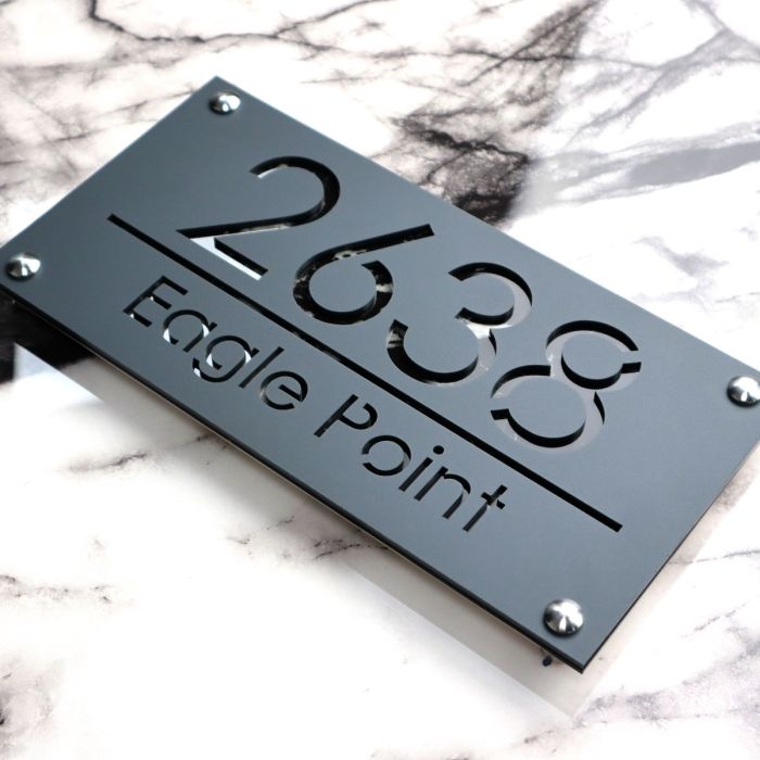 Light Slate Gray Targa nera con numeri civici F5 targa da parete elegante argento , tagliata al laser | 280mm x 140mm 20230912124914_img_1451.jpg