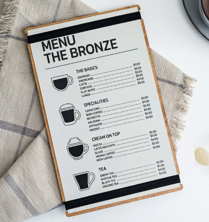 Light Gray portamenu con elastico A4 in legno scuro per fogli, supporto menu inciso, cartella menu ristorante, pannello menu, libro menu, copertina menu personalizzata, copertina menu bevande Screenshot2025-03-27185031.png