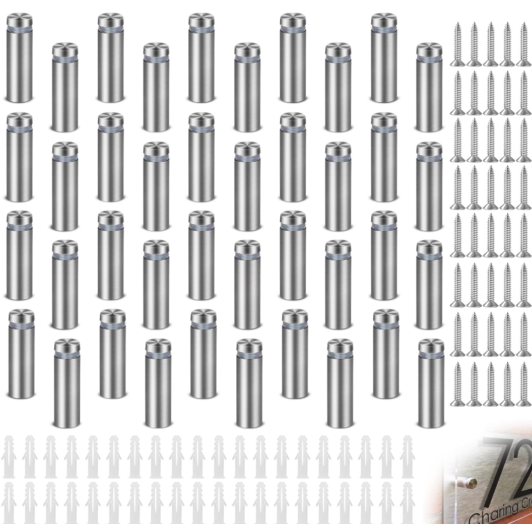 Viti Distanziatrici 4 pezzi x Viti Distanziatori Vetro 12 x 40mm, Distanziali per Viti in Acciaio Inox, Distanziali per Targhe Plexiglass, Standoff Screws per Pubblicitario, Cartelloni, Specchi