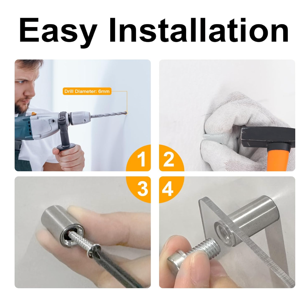 Viti Distanziatrici 4 pezzi x Viti Distanziatori Vetro 12 x 40mm, Distanziali per Viti in Acciaio Inox, Distanziali per Targhe Plexiglass, Standoff Screws per Pubblicitario, Cartelloni, Specchi