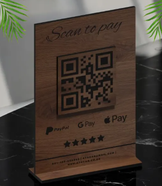Dark Slate Gray cavaliere in legno codice QR con incisione del logo, supporto per menu touchless, supporto per codice QR in legno, display per menu da bar, supporto per cartello per ristorante Screenshot_2025-03-27_190127.png
