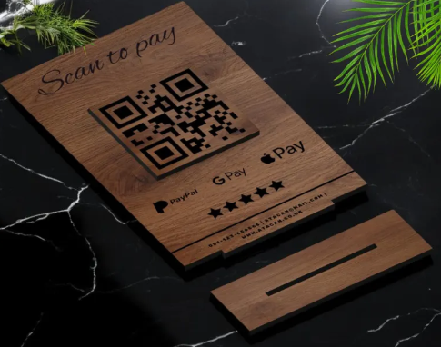 Dark Slate Gray cavaliere in legno codice QR con incisione del logo, supporto per menu touchless, supporto per codice QR in legno, display per menu da bar, supporto per cartello per ristorante Screenshot_2025-03-27_190145.png