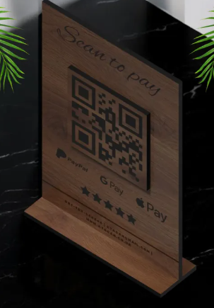 Black cavaliere in legno codice QR con incisione del logo, supporto per menu touchless, supporto per codice QR in legno, display per menu da bar, supporto per cartello per ristorante Screenshot_2025-03-27_190205.png
