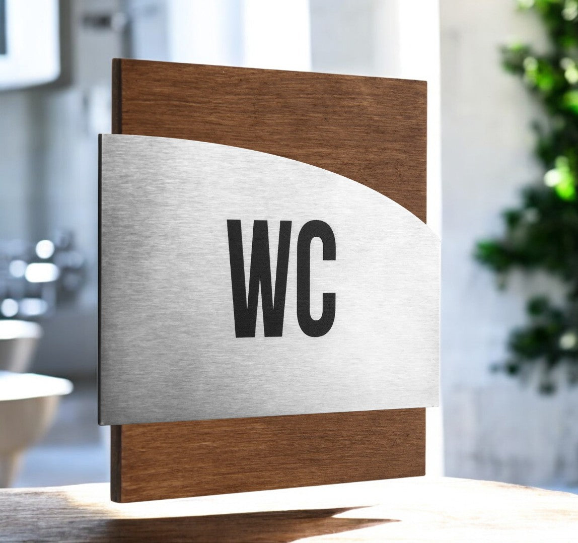 targa wc o con testo da parete in legno e abs acciaio per ufficio con incisione personalizzata, targa per porta personalizzata, targa, targa per nome azienda– Eleganza, Precisione e Resistenza