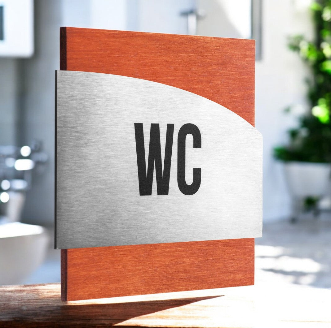 targa wc o con testo da parete in legno e abs acciaio per ufficio con incisione personalizzata, targa per porta personalizzata, targa, targa per nome azienda– Eleganza, Precisione e Resistenza