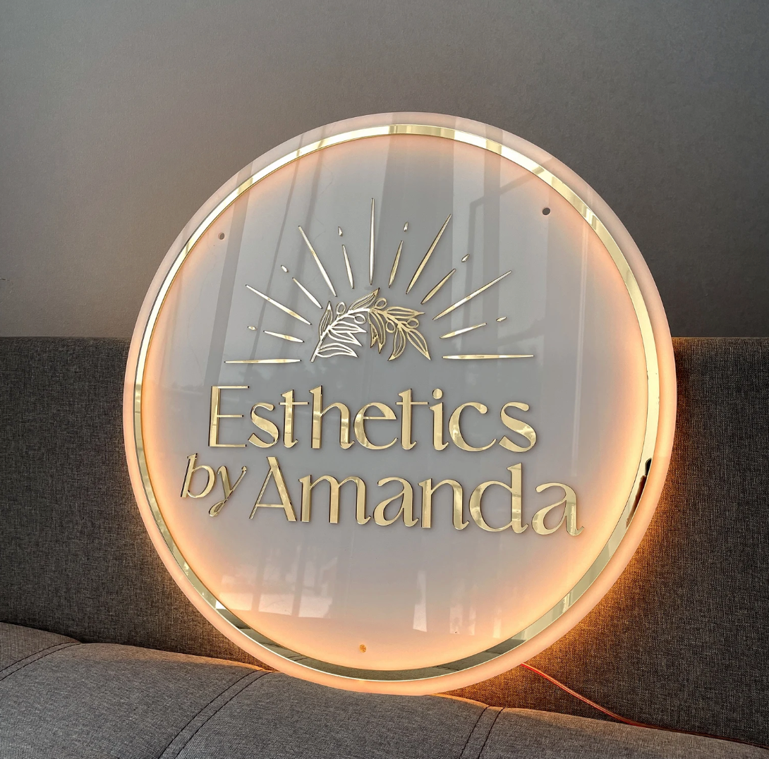 Insegna aziendale con led, insegna con logo personalizzato in acrilico, logo LED 3D, segnaletica per negozi a parete, insegne al neon per l'arredamento dell'ufficio, insegna del salone di bellezza