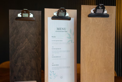 portamenu misura A4 14,8x21 cm, in legno per fogli beverage e food con pinza, supporto menu inciso, cartella menu ristorante, pannello menu, libro menu, copertina menu personalizzata, copertina menu bevande