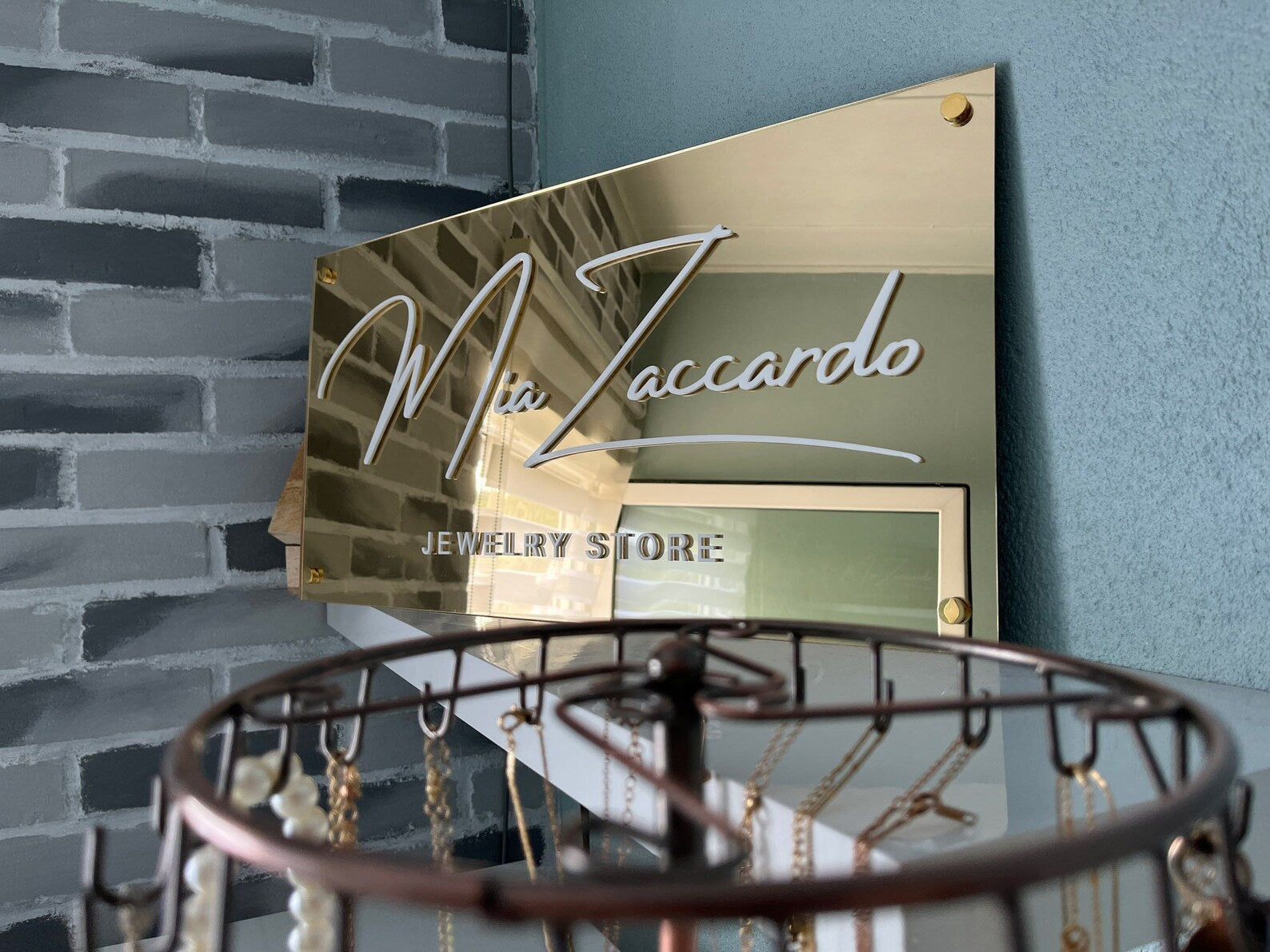 Dim Gray targa personalizzata in oro specchiato da parete, materiale di montaggio INCLUSO, insegna rettangolare regolabile per salone d'affari il_1588xN.4599598686_t6p8.jpg