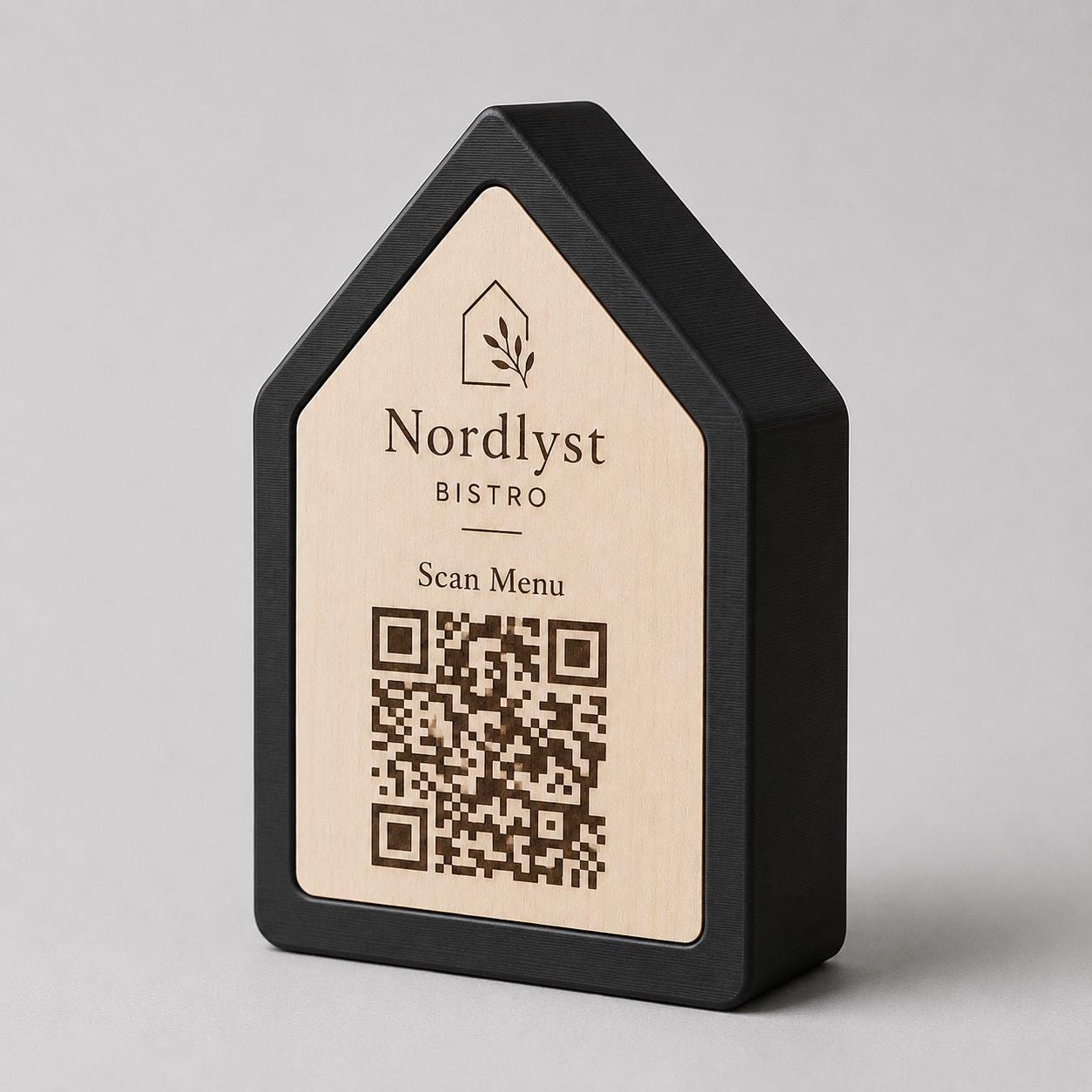 Qr code Linea stile NORDIC scandinavo minimal giallo Espositore Menu QR Code in Stampa 3D e Lastra in legno di pioppo Incisa al Laser