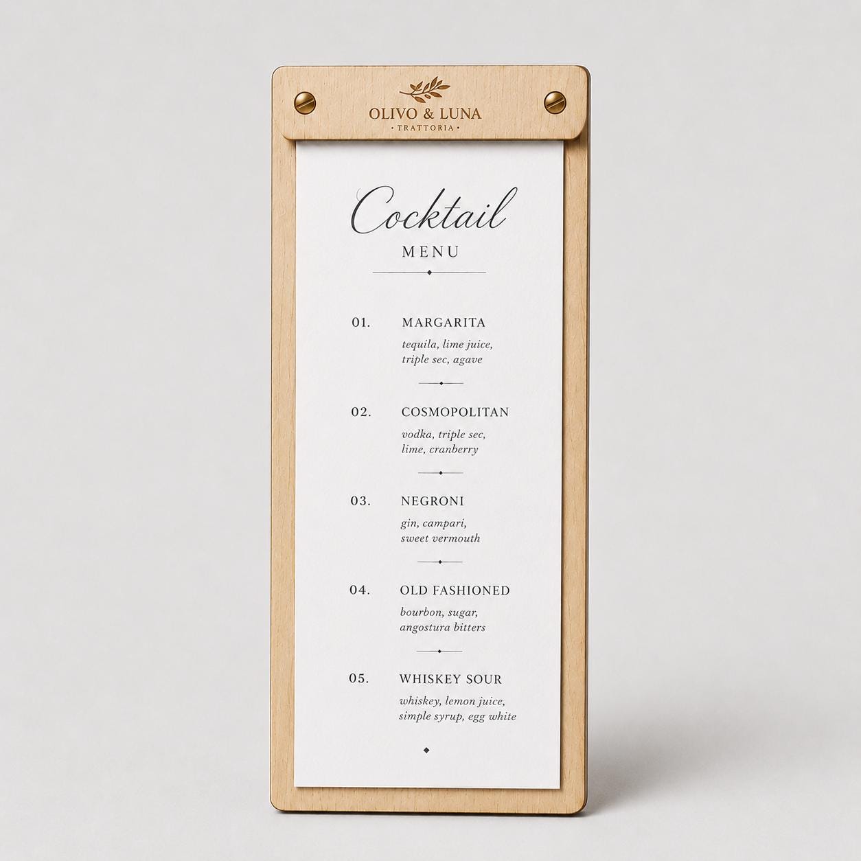 Portamenu tavoletta cocktails mogano in legno bacchetta stretta formato A4 Personalizzato | Menu Ristorante personalizzato| Copertina