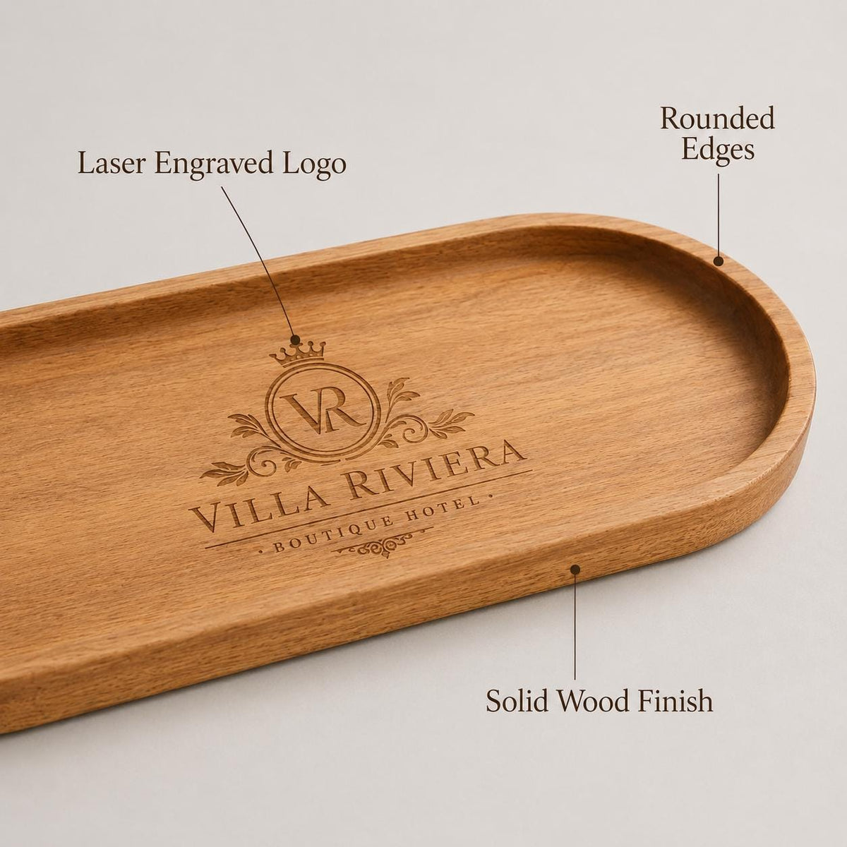 Set di 8 vassoi rettangolari in legno 29 × 10 cm