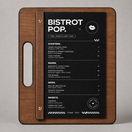Portamenu in Legno Personalizzato, Tavoletta con Maniglia per Ristorante e Bar, Clipboard con Listello e Viti, Accessori Tavola