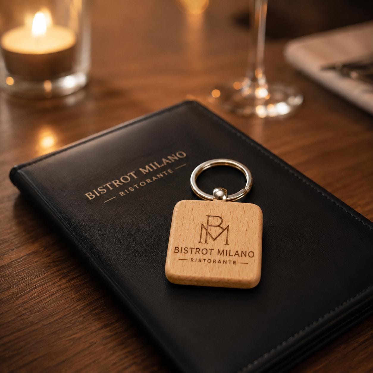 25 Pezzi Portachiavi in Legno Personalizzato Quadrato Personalizzato con Logo, Ciondolo Chiavi per B&B Hotel e Ristorante