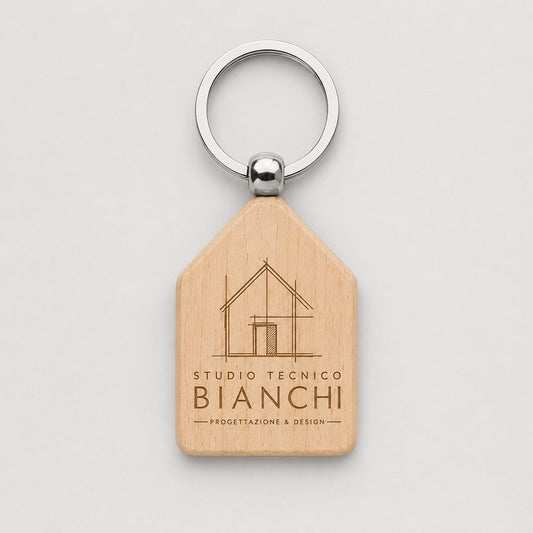 25 Pezzi Portachiavi in Legno a Forma di Casetta Personalizzato, Ciondolo Chiavi per Agenzia Immobiliare e Studio Tecnico,