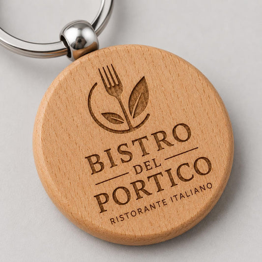50 Pezzi Portachiavi in Legno Tondo Personalizzato con Logo, Ciondolo Chiavi Circolare per Ristorante Bistro e Bar, Portachiavi Inciso