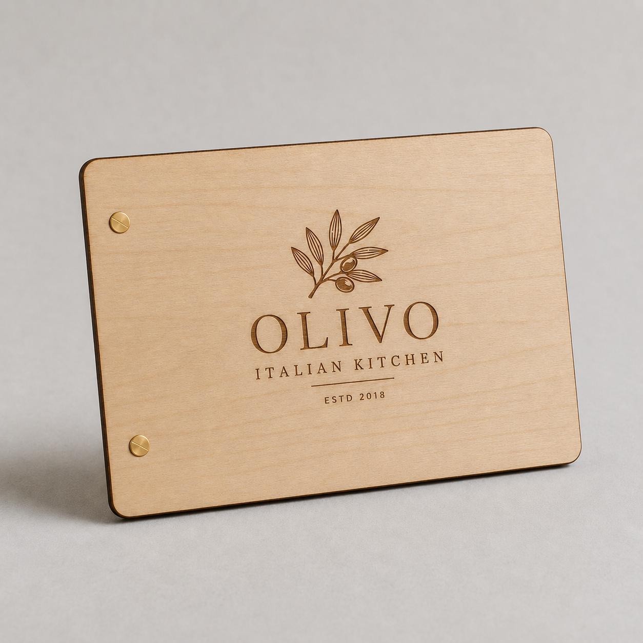Portamenu in Legno orizzontale ebano Formato A4 a5 Tavoletta per Ristorante Pizzeria e Trattoria, Clipboard Personalizzata Incisione Logo