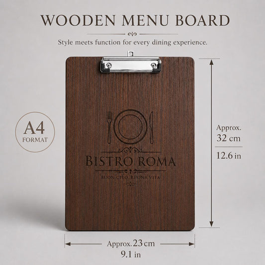 Set 10 portamenu clipboard A4 in legno personalizzati – vista 2