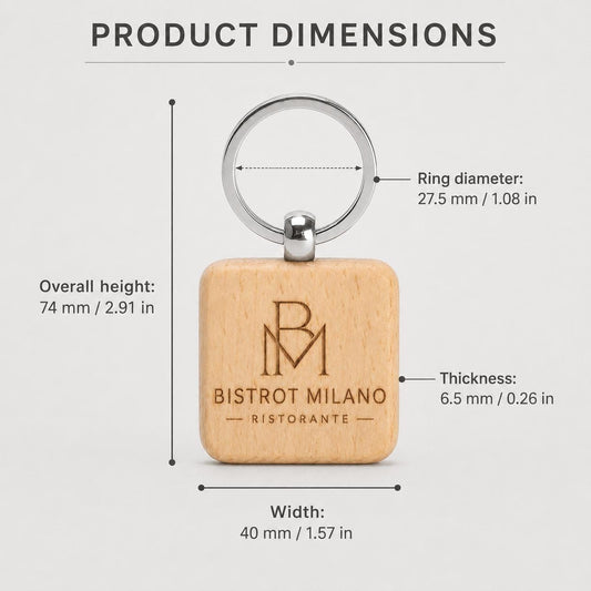 25 Pezzi Portachiavi in Legno Personalizzato Quadrato Personalizzato con Logo, Ciondolo Chiavi per B&B Hotel e Ristorante