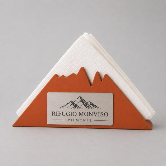 Portatovaglioli in PETG con profilo montagna e targhetta incisa