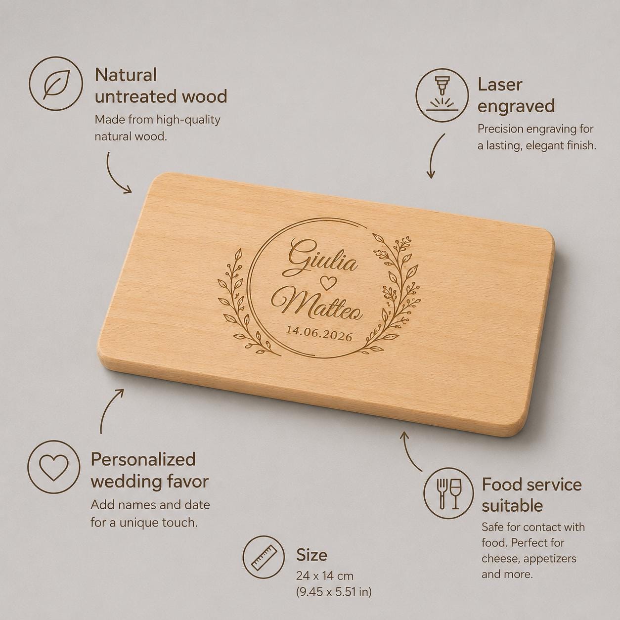 Mini tagliere rettangolare con incisione laser personalizzata