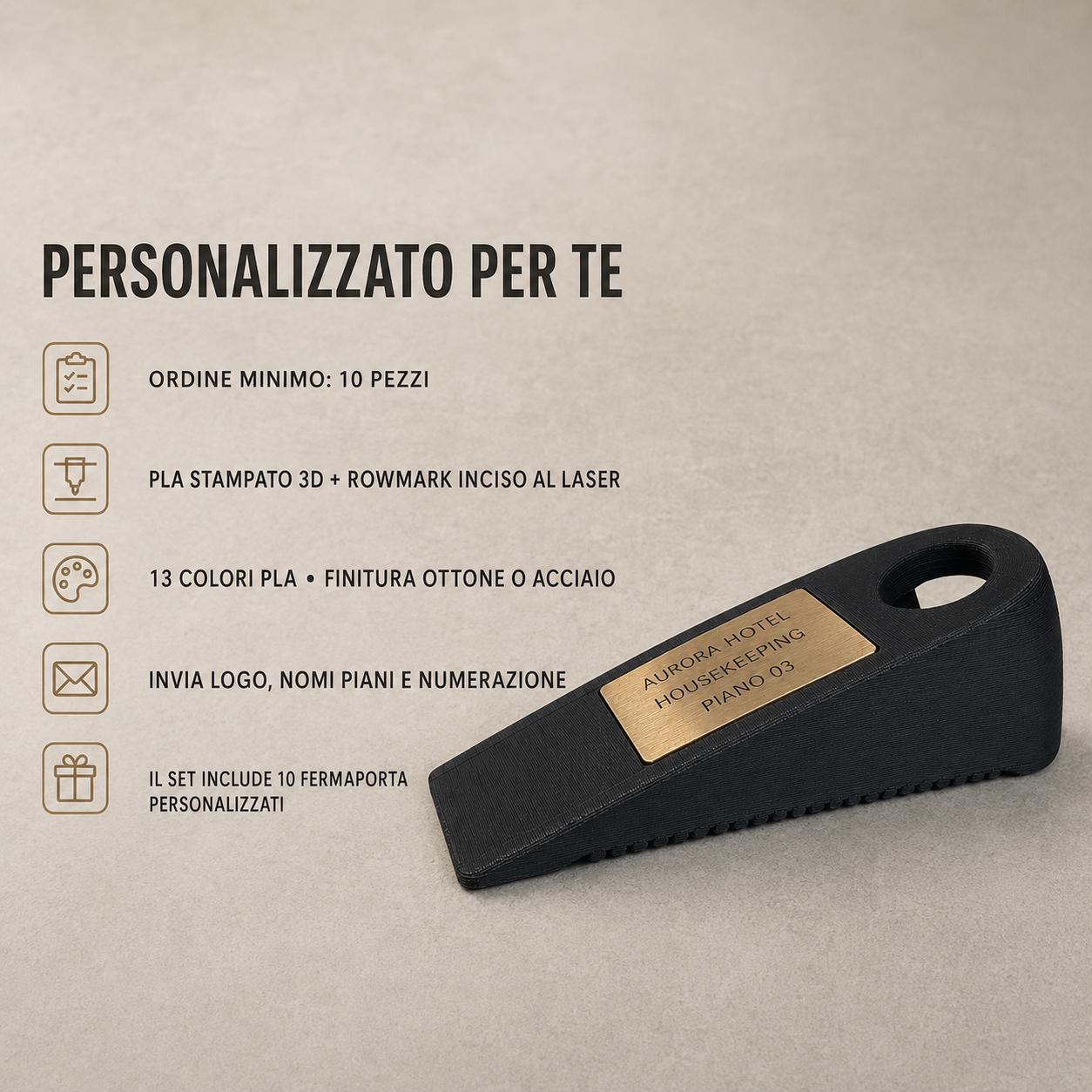 Set da 10 Fermaporta Housekeeping Personalizzati | PLA e Rowmark per Hotel