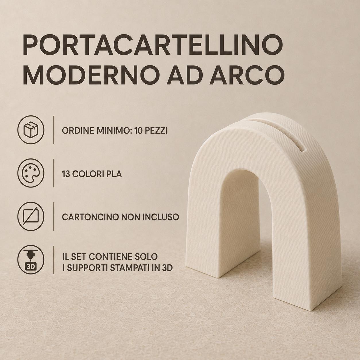 Set da 10 Portacartellini Moderni ad Arco in PLA | Supporti 3D per Ristoranti, Hotel e Buffet
