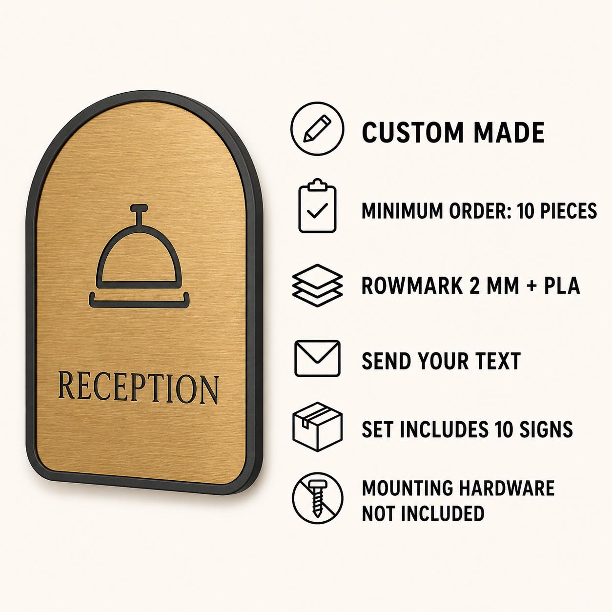 Set da 10 Targhe per Porte e Ambienti Personalizzate in Rowmark e PLA per Hotel Uffici Ristoranti