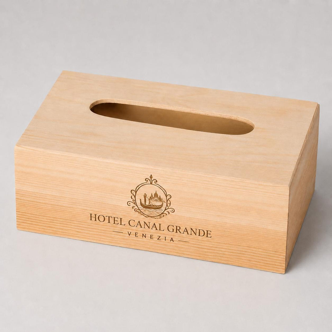 Portafazzoletti in legno personalizzato con incisione laser frontale