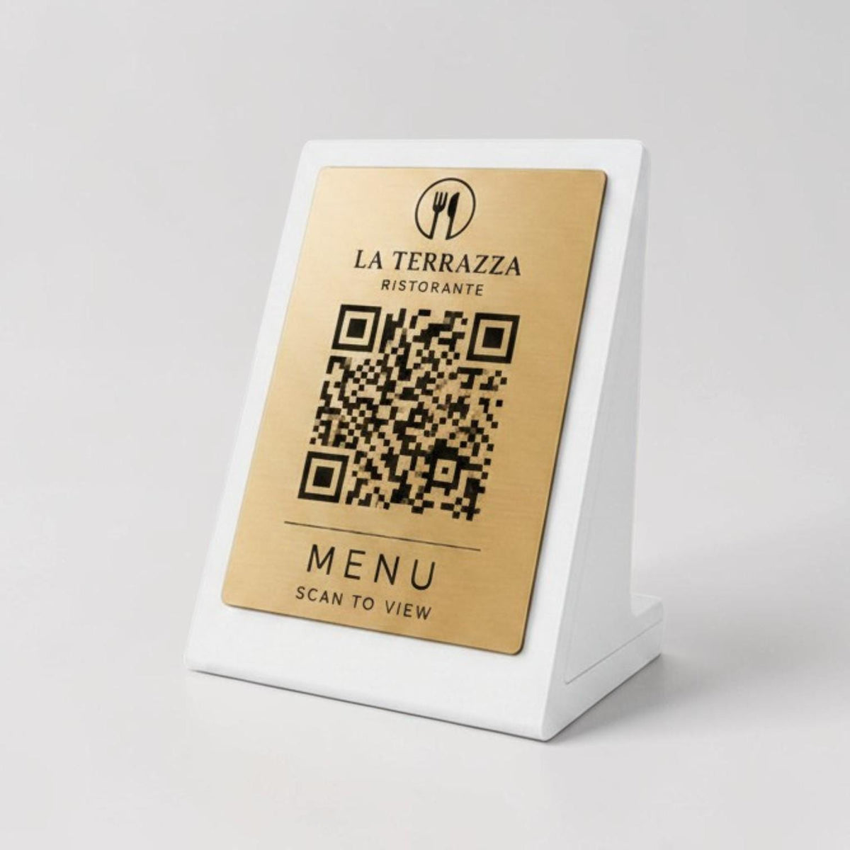Qr code Nero acciaio elegante Personalizzato ScanFrame Stand in Metallo Inciso per Ristorante e Bar Segnatavolo Menu Digitale Display QR 3d