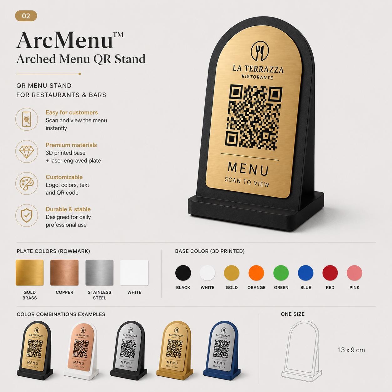 Supporto QR Code ad arco personalizzato per ristoranti – dettaglio 7