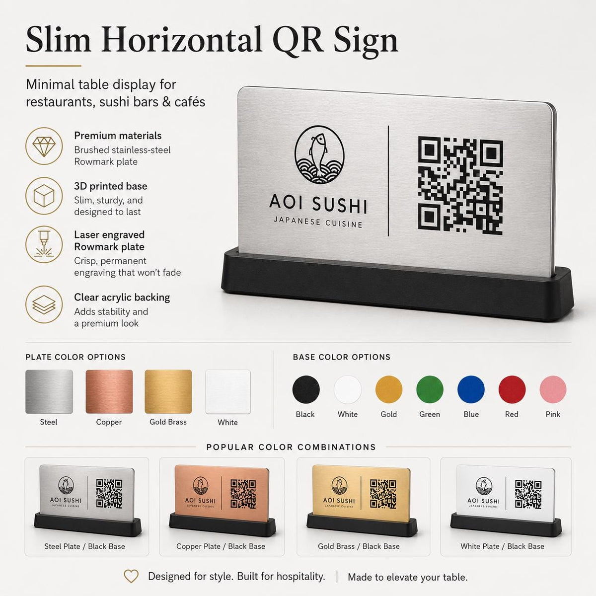 QR Code da tavolo ottone oro abs Personalizzato in Plexiglass Oro e Nero | Segnaposto Ristorante Elegante | Menu Digitale per Tavolo Menu