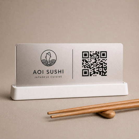 QR Code da tavolo acciaio oro abs Personalizzato in Plexiglass Oro e Nero | Segnaposto Ristorante Elegante | Menu Digitale per Tavolo Menu