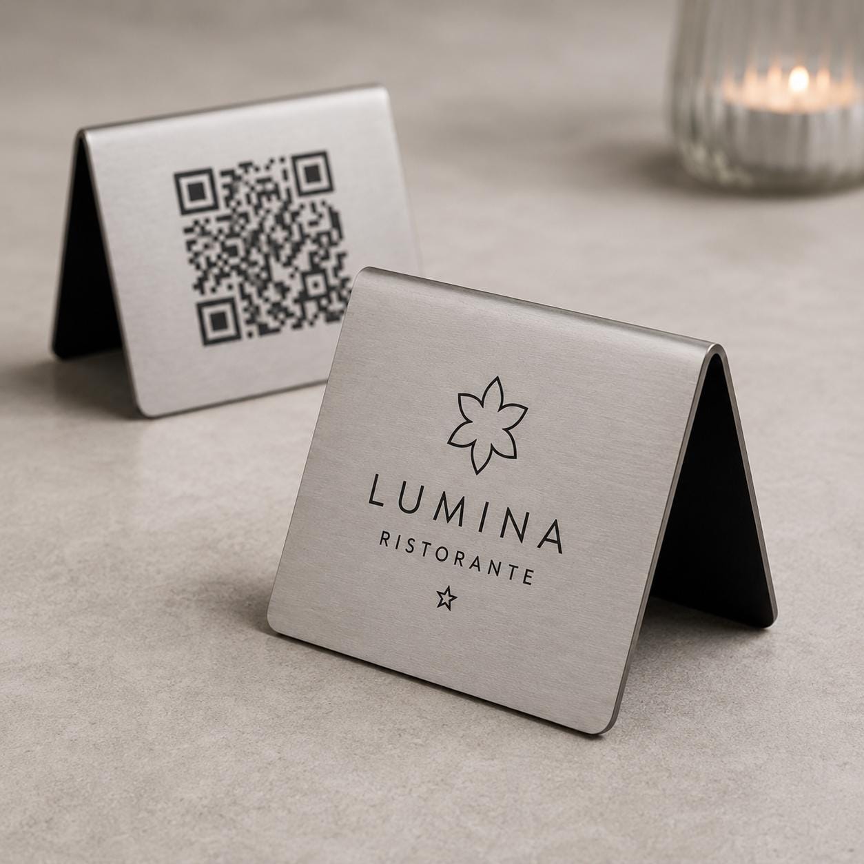 QR Code cavalierino in abs effetto acciaio ottone rame Personalizzato | Segnaposto Ristorante Elegante | Menu Digitale Menu Cavaliere qr