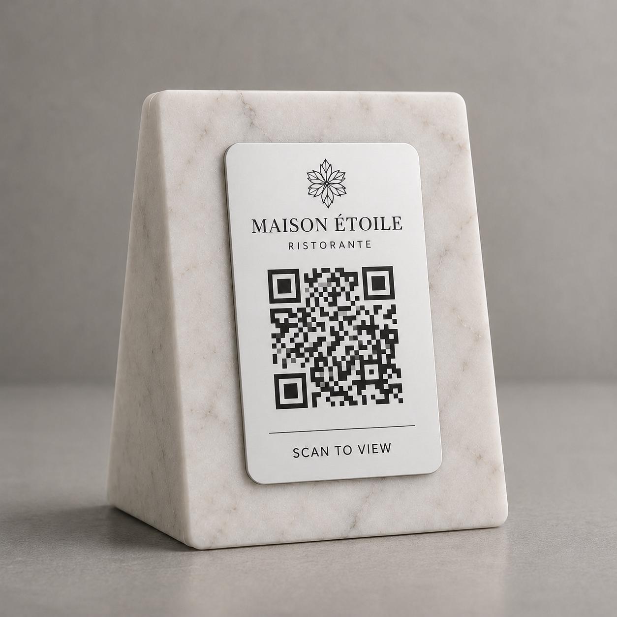 QR Code in pla effetto marmo Personalizzato | Segnaposto Ristorante Elegante | Menu Digitale Menu Cavaliere qr