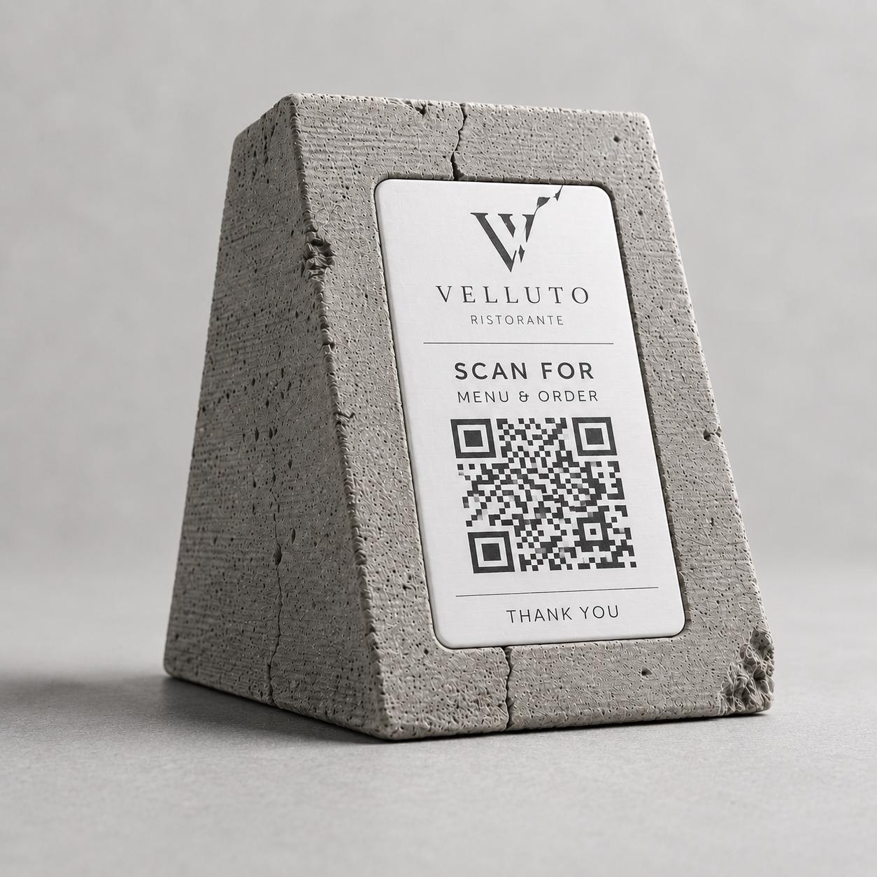 QR Code in pla effetto cemento e nero total black brutalist Personalizzato | Segnaposto Ristorante Elegante | Menu Digitale Menu Cavaliere