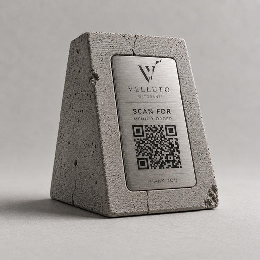 QR Code in pla effetto cemento e nero total black brutalist Personalizzato | Segnaposto Ristorante Elegante | Menu Digitale Menu Cavaliere