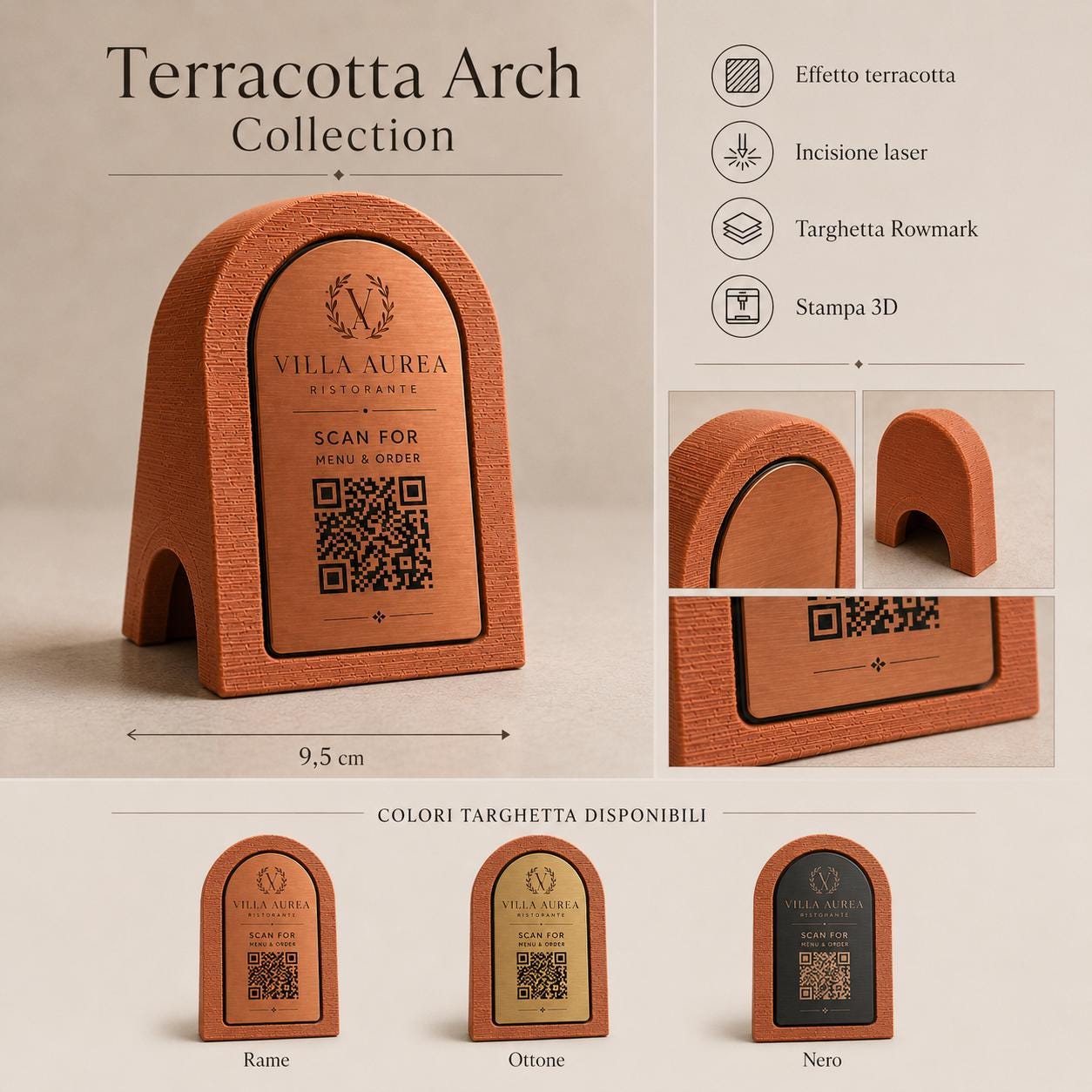 QR Code in pla effetto terracotta oro Personalizzato | Segnaposto Ristorante Elegante | Menu Digitale Menu Cavaliere