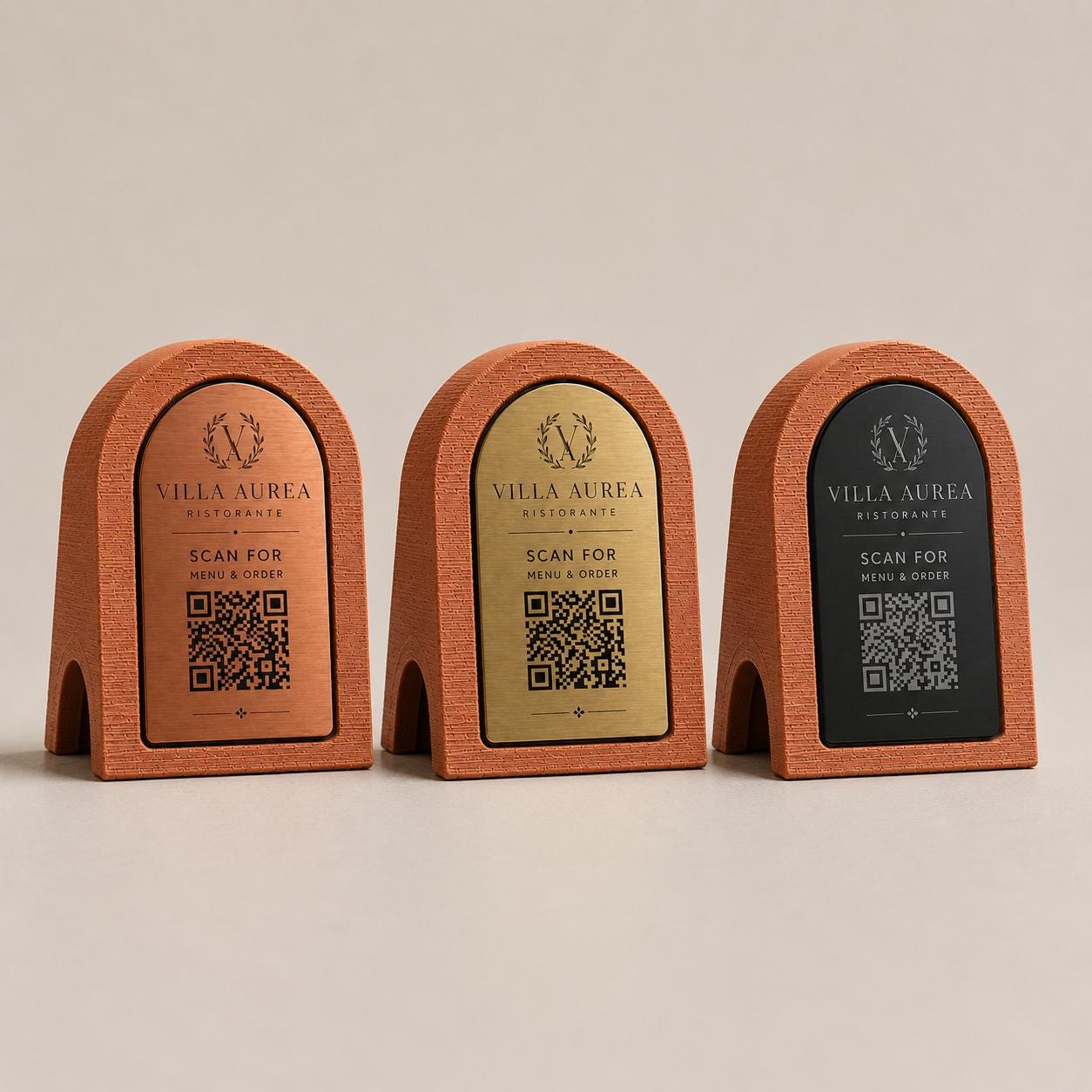 QR Code in pla effetto terracotta oro Personalizzato | Segnaposto Ristorante Elegante | Menu Digitale Menu Cavaliere
