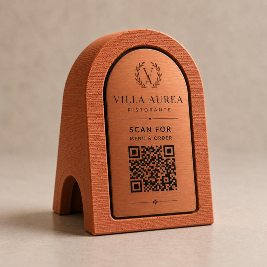 QR Code in pla effetto terracotta rame Personalizzato | Segnaposto Ristorante Elegante | Menu Digitale Menu Cavaliere