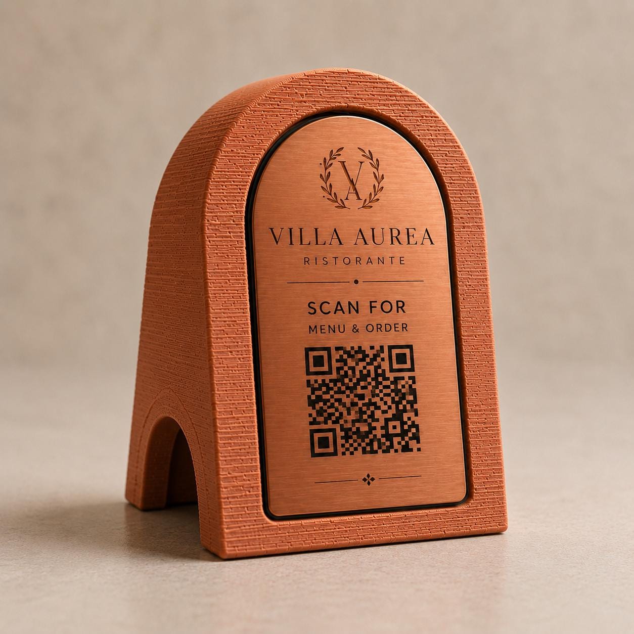 QR Code in pla effetto terracotta oro Personalizzato | Segnaposto Ristorante Elegante | Menu Digitale Menu Cavaliere