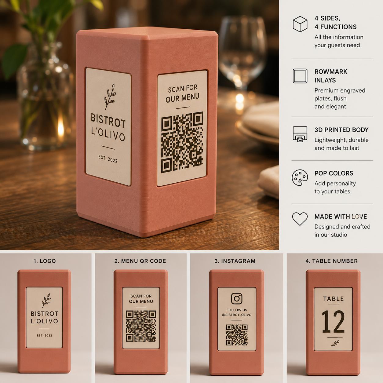 Totem QR Code linea POP bianco Personalizzato per Ristorante e Bar Segnatavolo Menu Digitale Display QR 3d