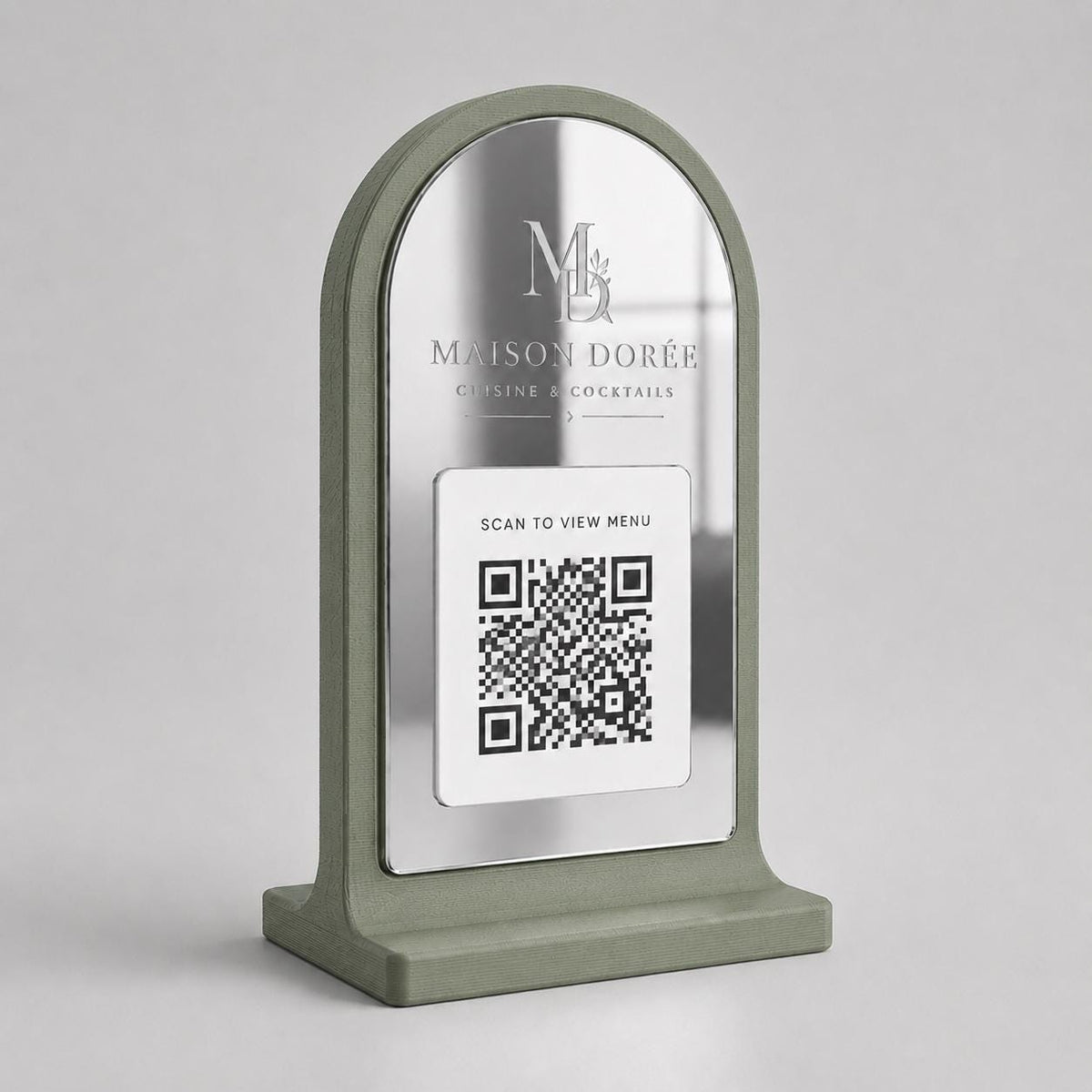 Stand qr code menu 3d qr code Linea PLEXY luxury verde salvia Personalizzato per Ristorante e Bar Segnatavolo Menu Digitale Display QR 3d