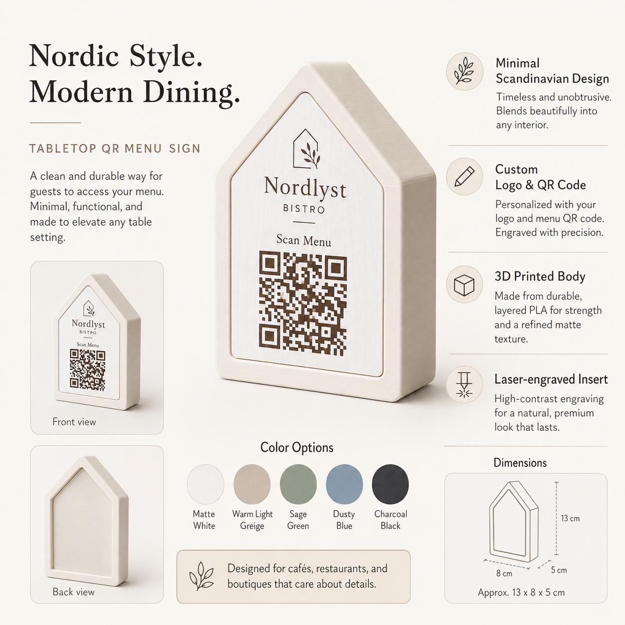 Qr code Linea stile NORDIC scandinavo minimal giallo Espositore Menu QR Code in Stampa 3D e Lastra in legno di pioppo Incisa al Laser