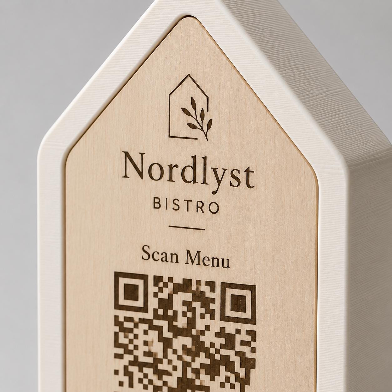 Qr code Linea stile NORDIC scandinavo minimal giallo Espositore Menu QR Code in Stampa 3D e Lastra in legno di pioppo Incisa al Laser
