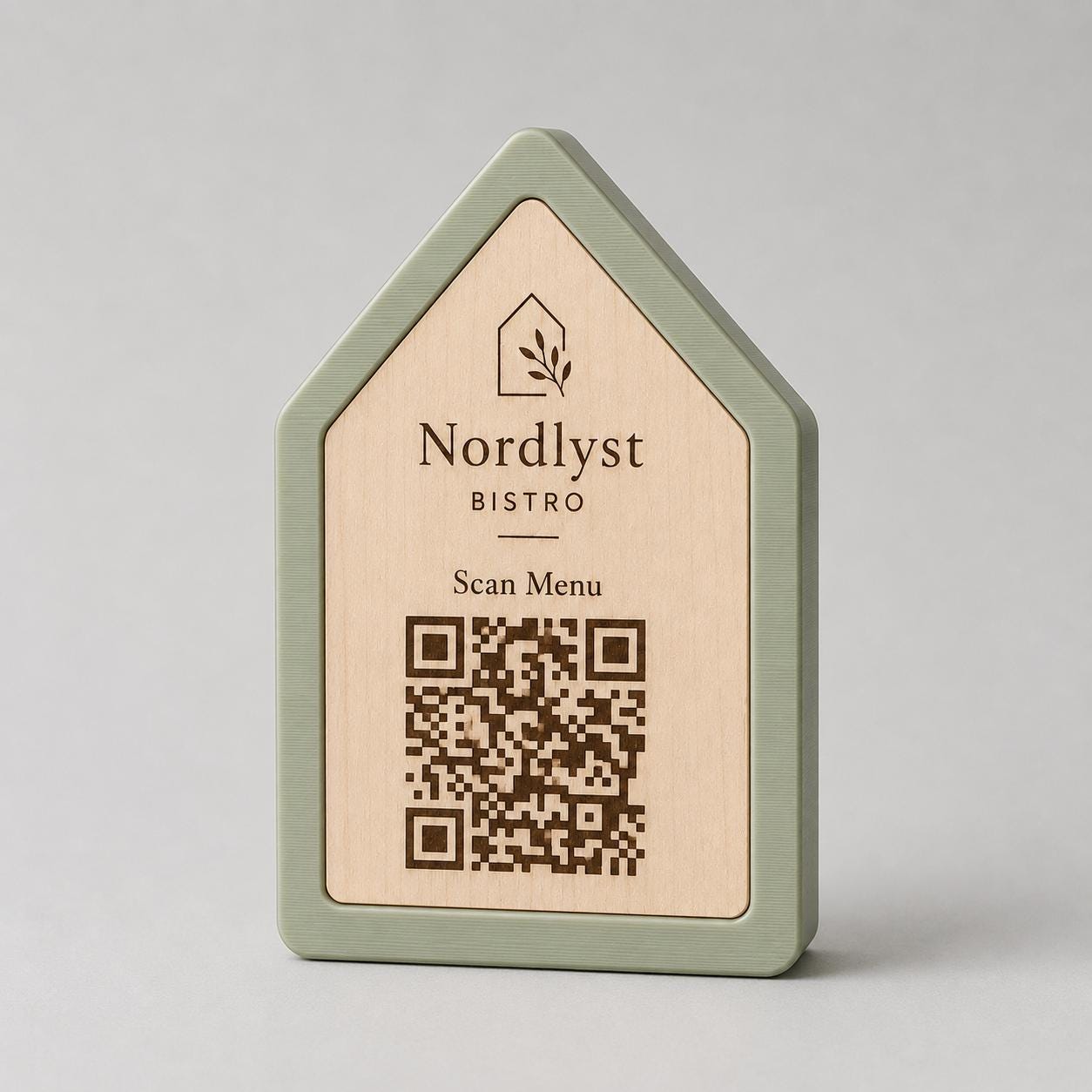 Qr code Linea stile NORDIC scandinavo minimal giallo Espositore Menu QR Code in Stampa 3D e Lastra in legno di pioppo Incisa al Laser