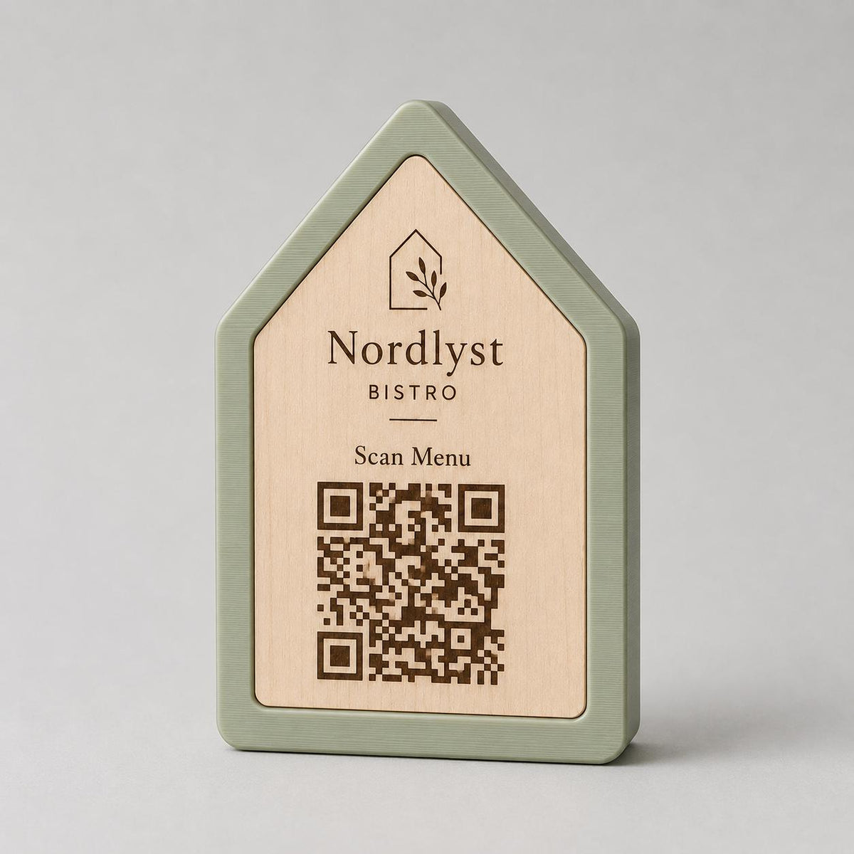 Qr code Linea stile NORDIC scandinavo minimal nero Espositore Menu QR Code in Stampa 3D e Lastra in legno di pioppo Incisa al Laser