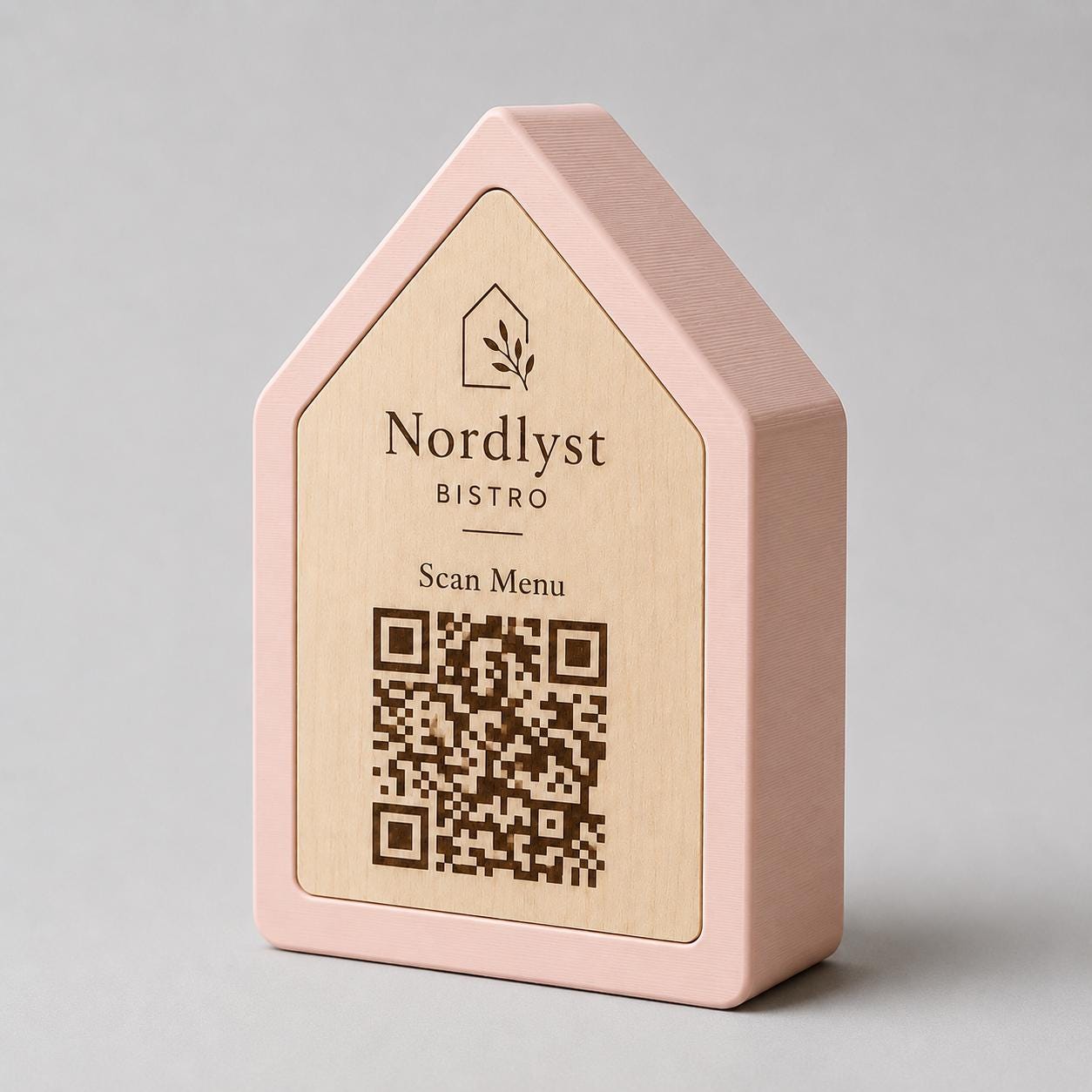Qr code Linea stile NORDIC scandinavo minimal giallo Espositore Menu QR Code in Stampa 3D e Lastra in legno di pioppo Incisa al Laser