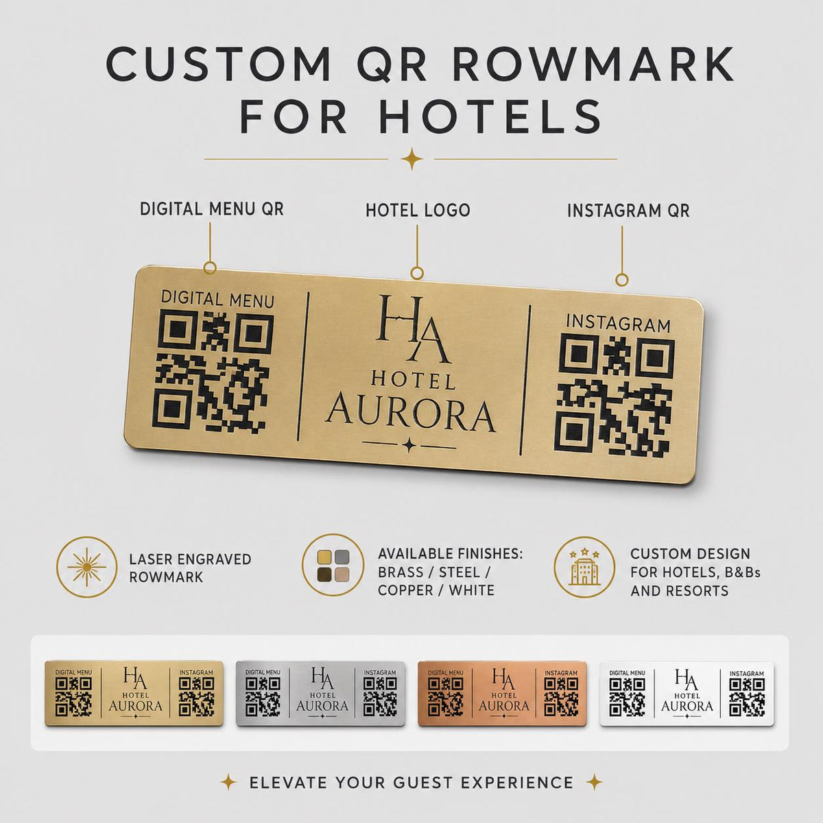 QR Code rettangolare in abs effetto acciaio Personalizzato | Segnaposto Ristorante Elegante | Menu Digitale Menu qr