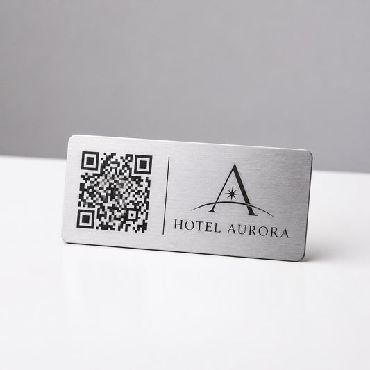 QR Code etichetta con logo in abs effetto acciaio Personalizzato | Segnaposto Ristorante Elegante | Menu Digitale Menu qr