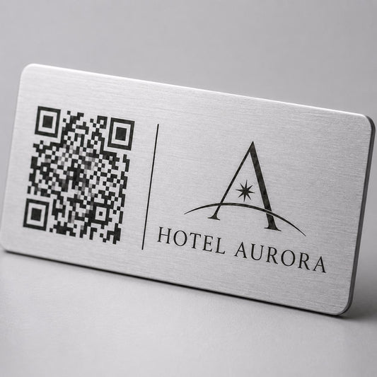 QR Code etichetta con logo in abs effetto acciaio Personalizzato | Segnaposto Ristorante Elegante | Menu Digitale Menu qr